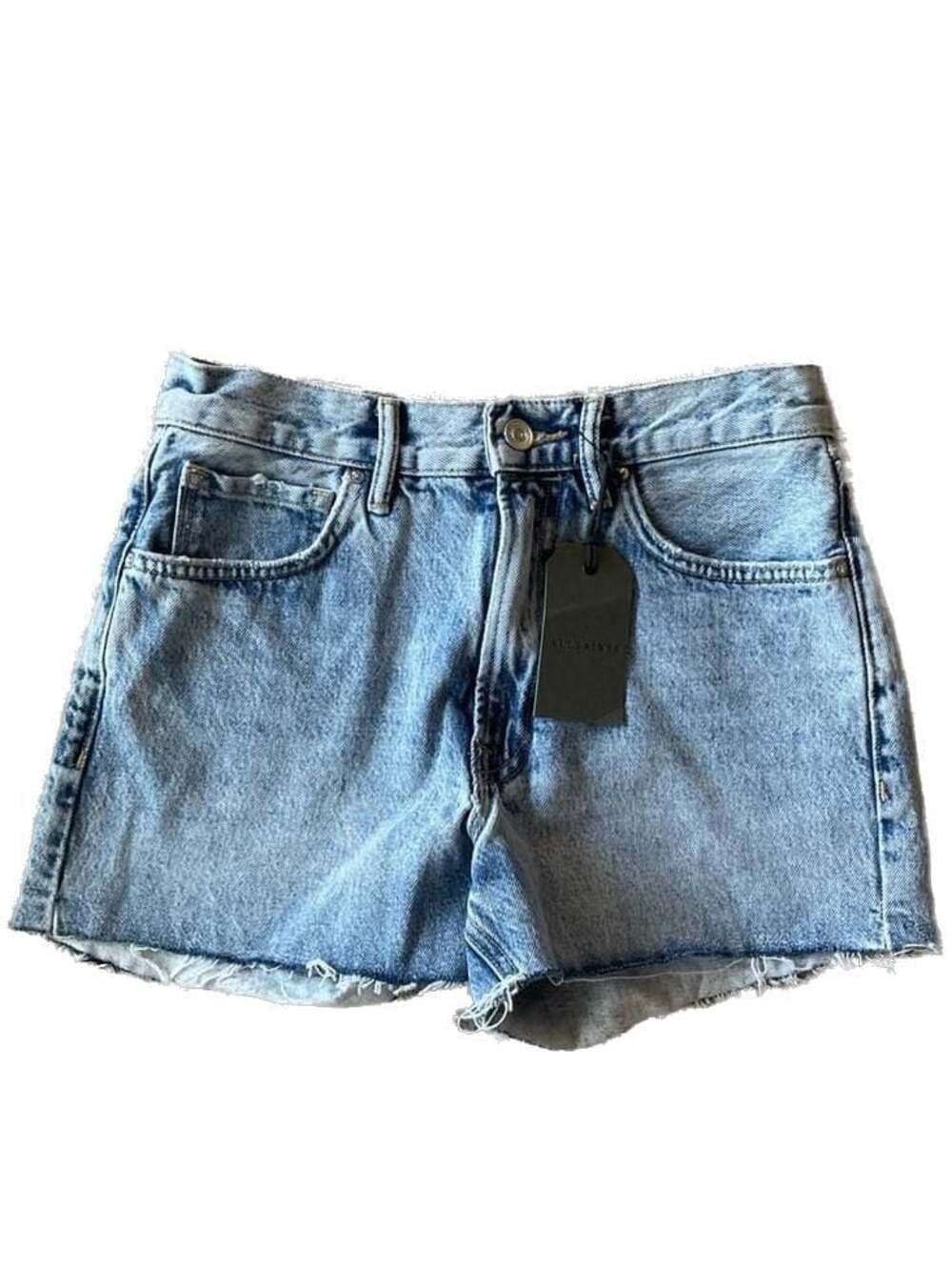 AllSaints Paula High Waist Denim Shorts in Light Indigo Blue